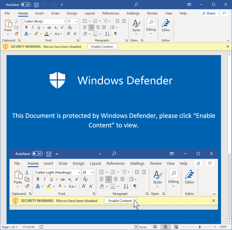 Macros enabled spam word document