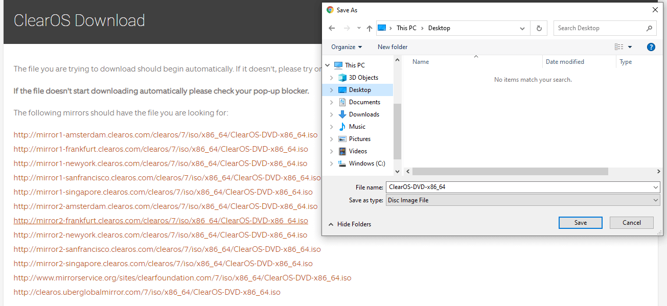 Selecting mirror to download ClearOS DVD ISO image Selecting mirror to download ClearOS DVD ISO image