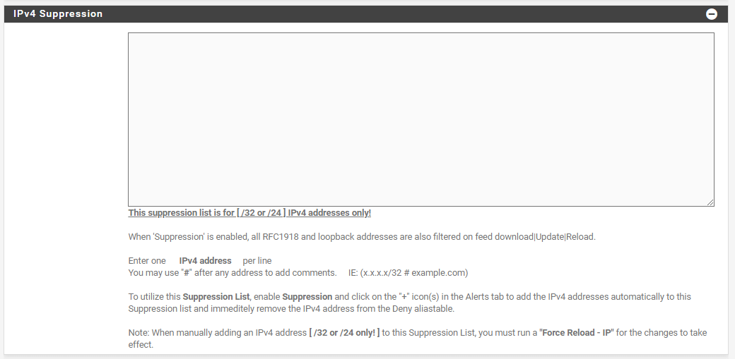 IPv4 Suppression list IPv4 Suppression list