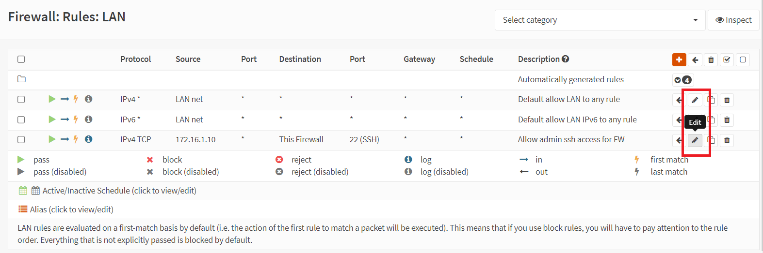 Editing a firewall rule Editing a firewall rule