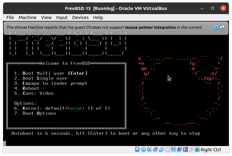 Booting FreeBSD on VirtualBox