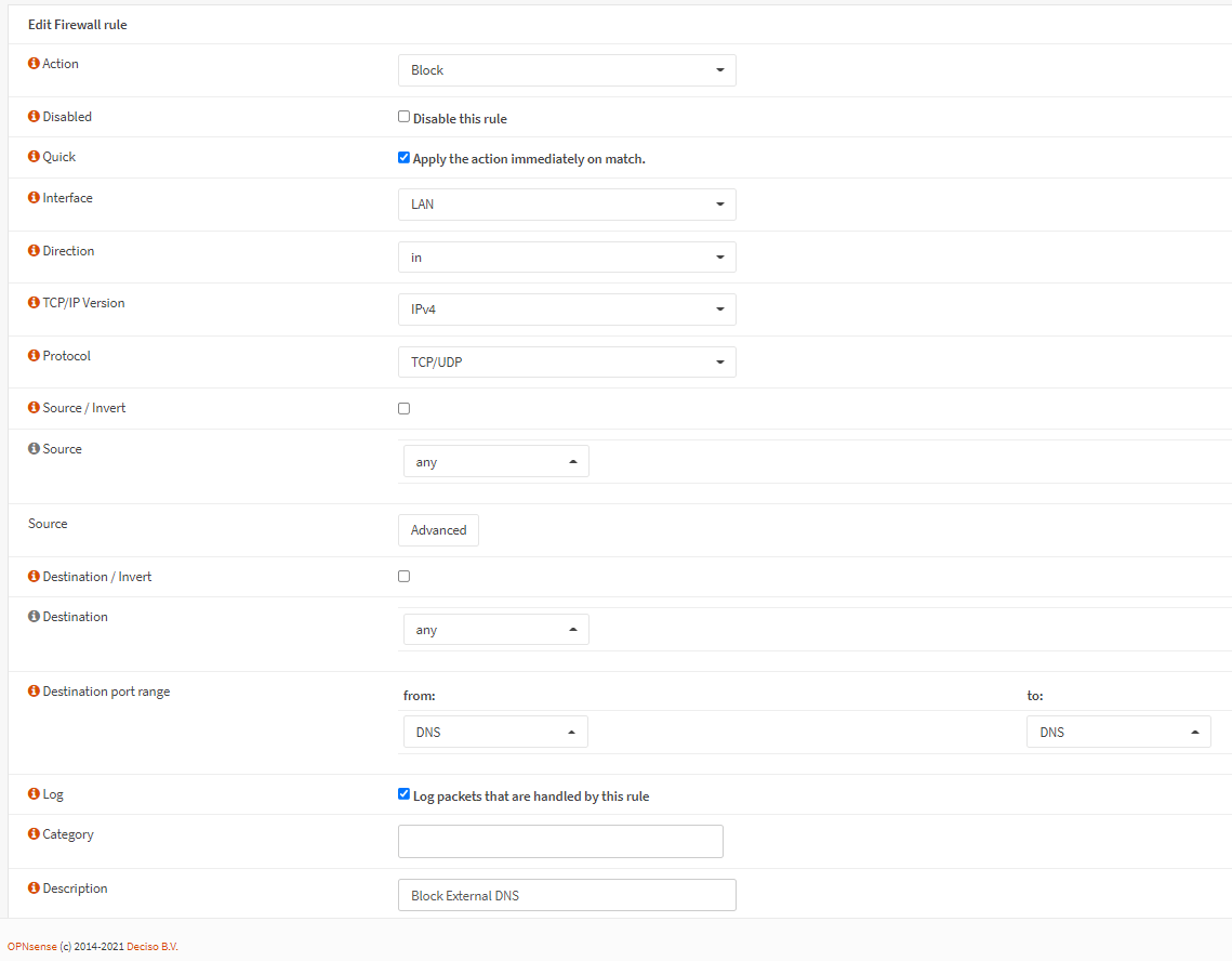 Block external DNS server rule Block external DNS server rule
