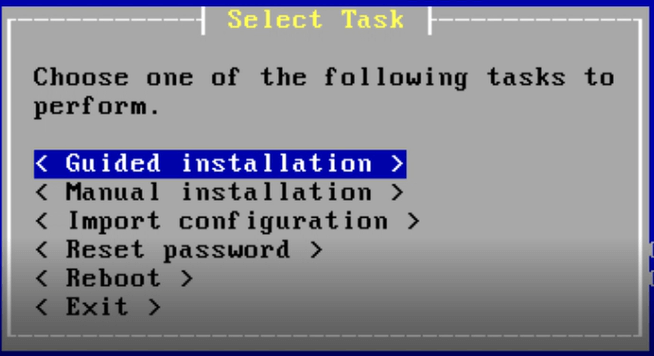 Selecting Guided installation Selecting Guided installation