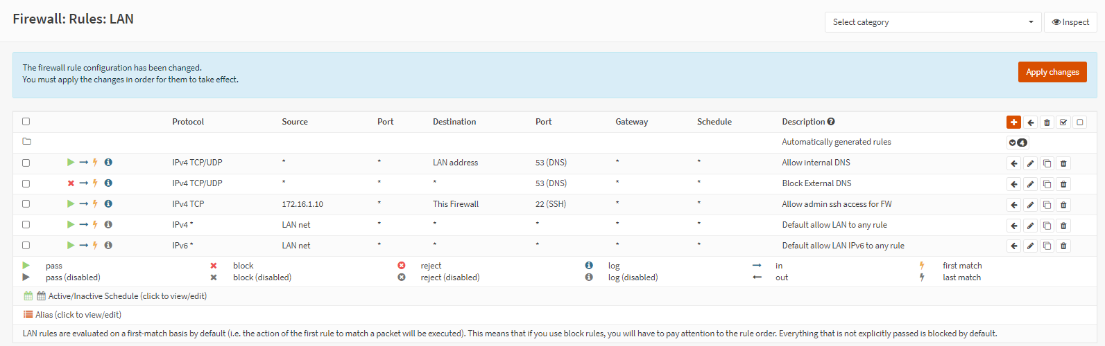 Internal and external DNS firewall rules on the list Internal and external DNS firewall rules on the list