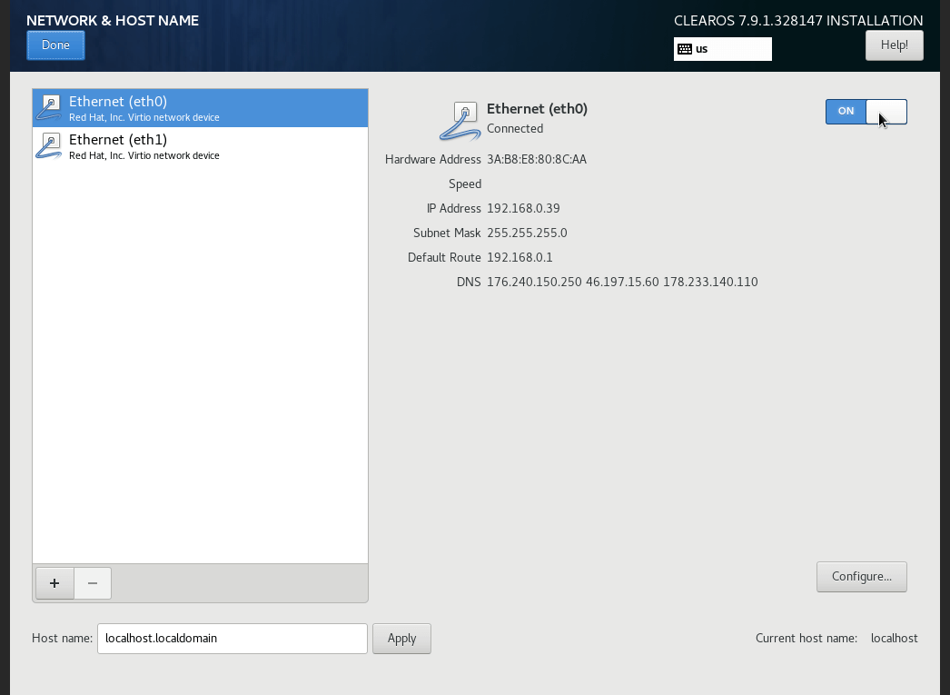Activating WAN interface of ClearOS