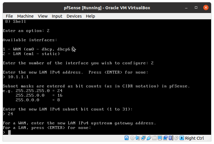 LAN Settings for pfSense® VM on Virtual Box