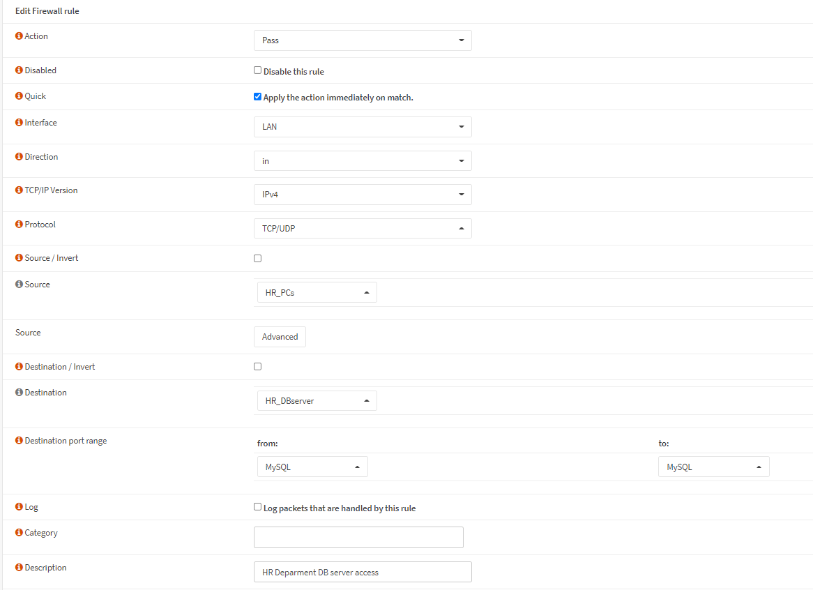 Defining HR Database server access rule Defining HR Database server access rule