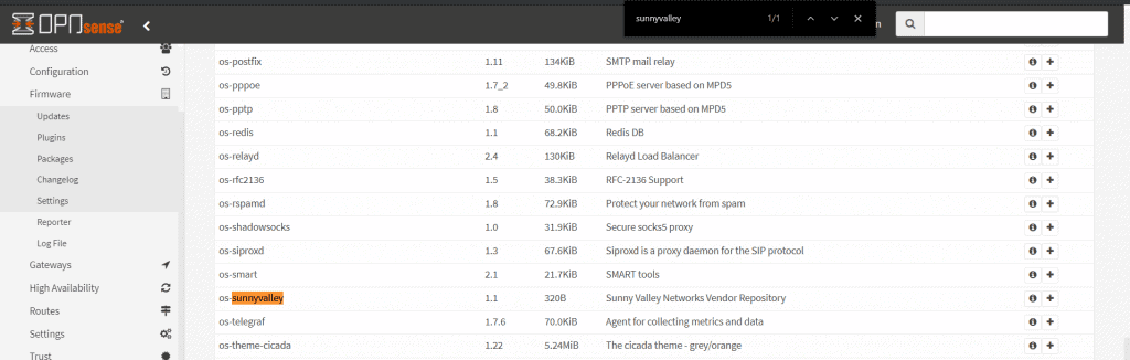 Installing `os-sunnyvalley` on OPNsense firewall OPNSense OS-SunnyValley on List