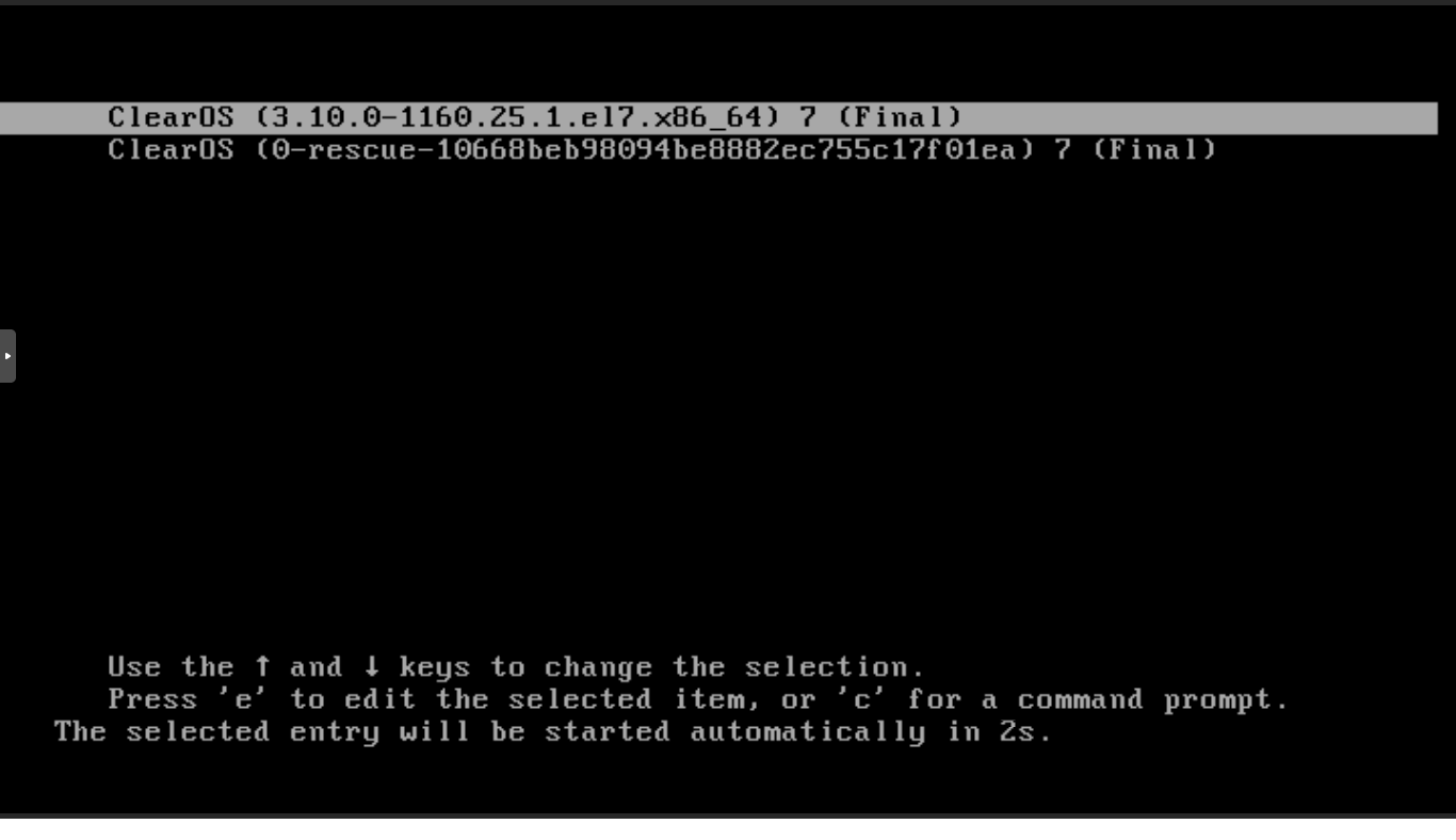 ClearOS boot menu ClearOS boot menu
