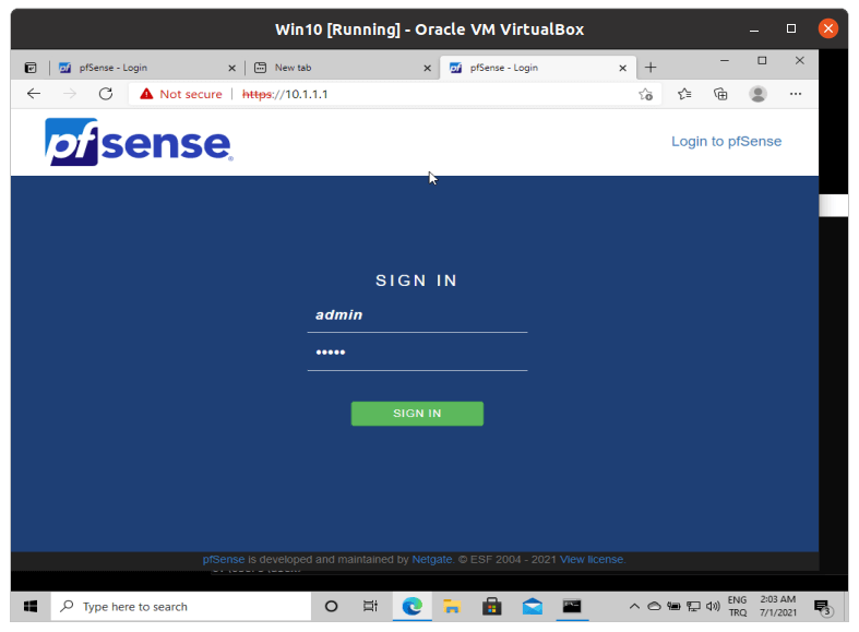 Connect from another VM to pfSense® VM on Virtual Box