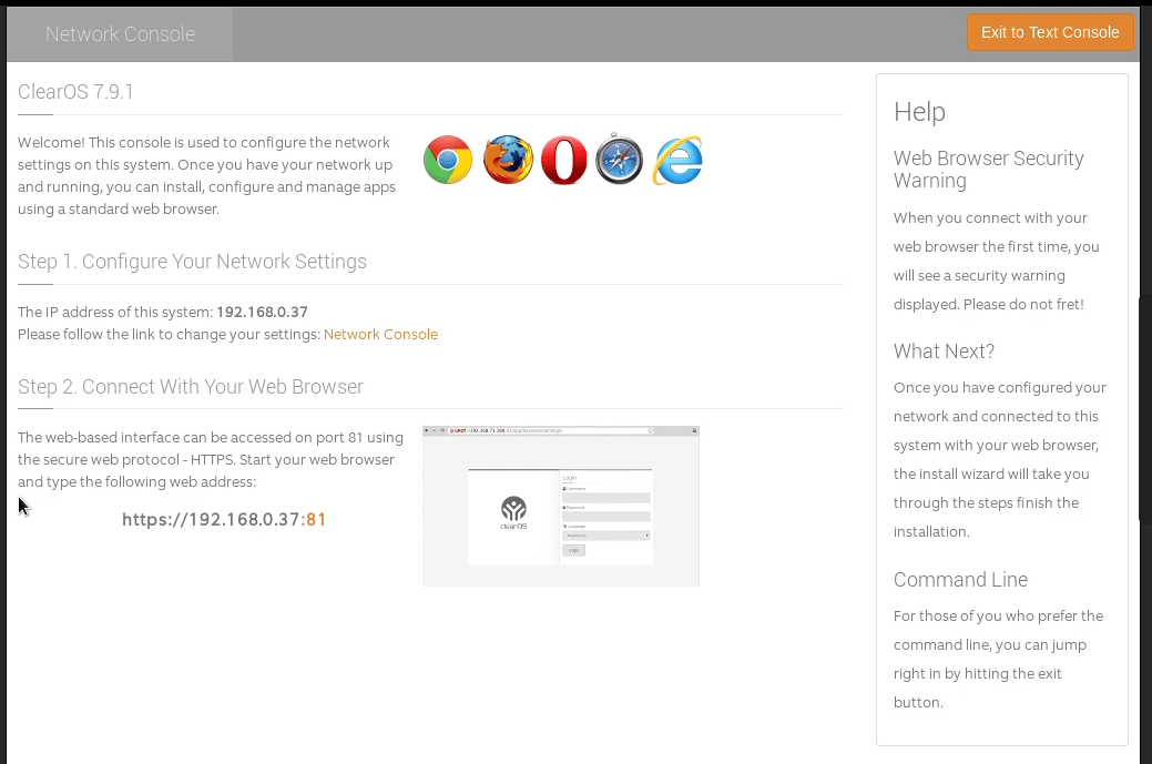 Network console of ClearOS Network console of ClearOS