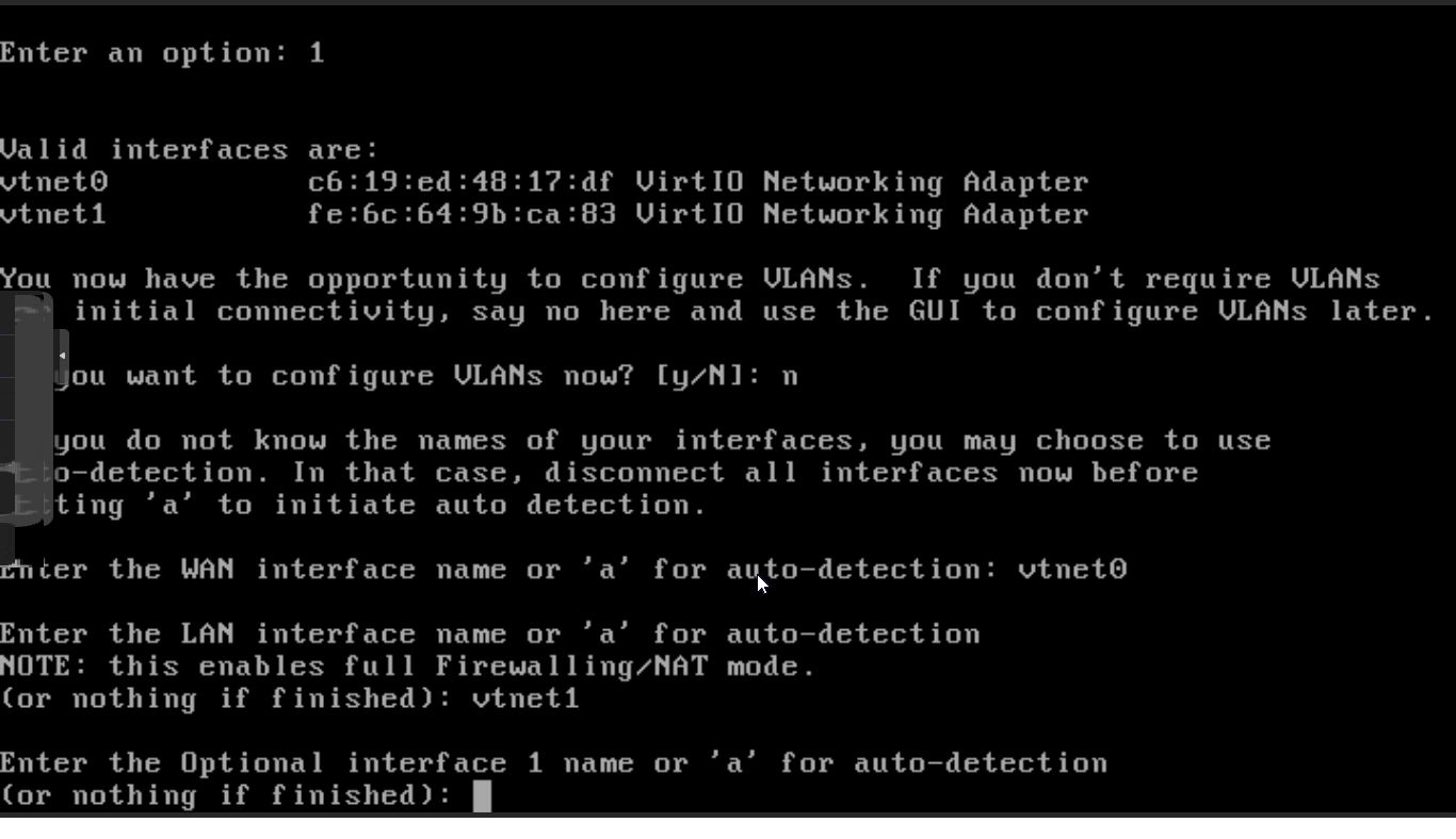 Optional interface assignment on OPNsense CLI