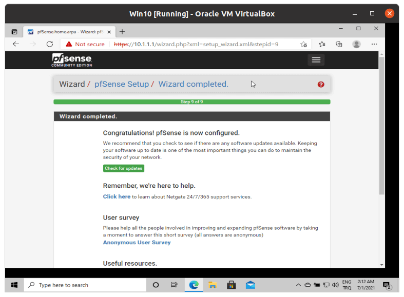 pfSense® software wizard completed