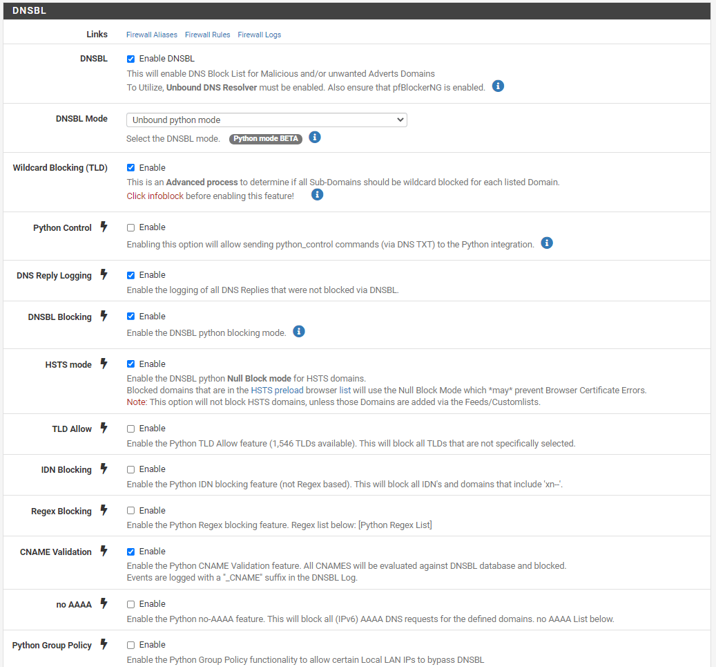 DNSBL settings on pfBlockerNG DNSBL settings on pfBlockerNG