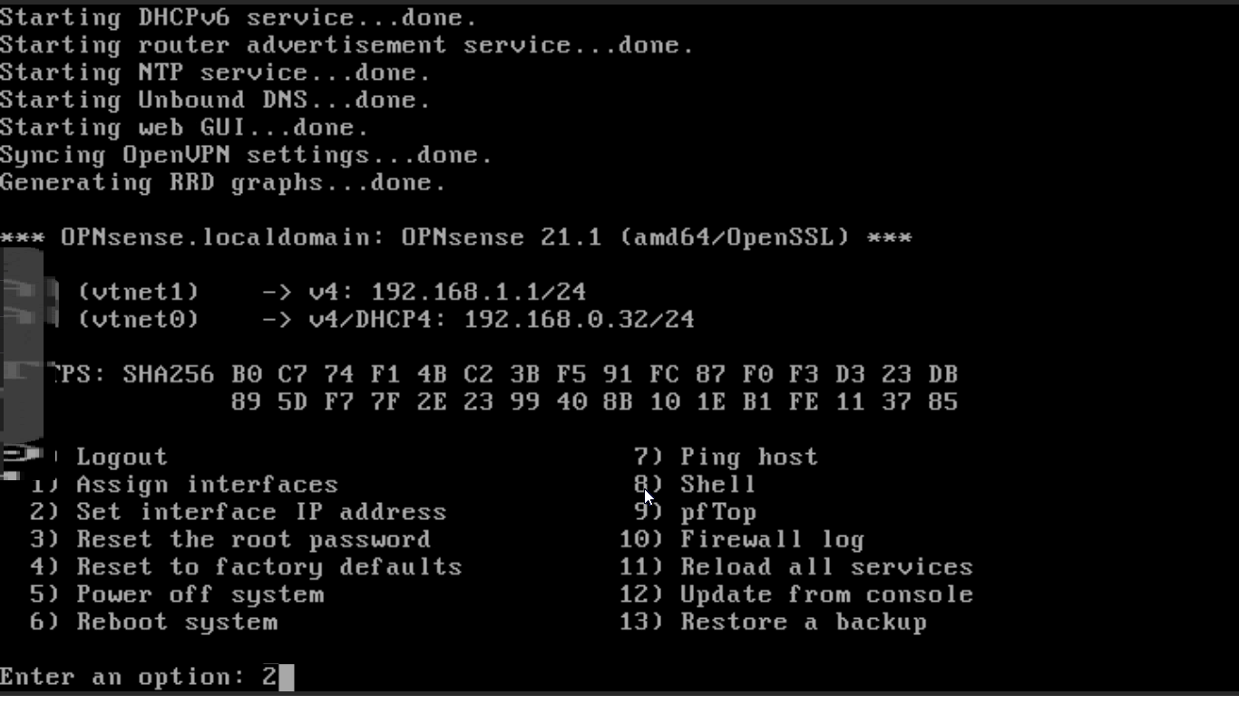 Setting IP address for network interface of OPNsense on CLI Setting IP address for network interface of OPNsense on CLI