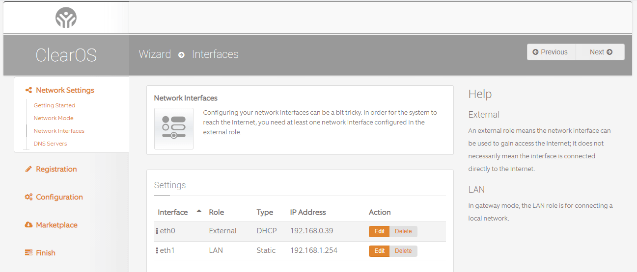 Configuring network interfaces for ClearOS Configuring network interfaces for ClearOS