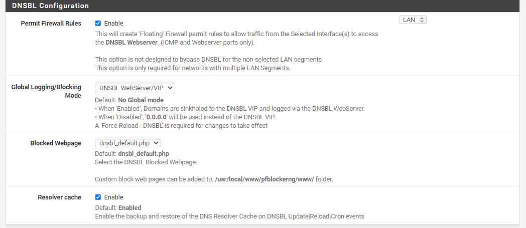 DNSBL configuration on pfBlockerNG DNSBL configuration on pfBlockerNG