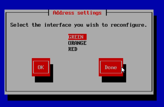 Selecting interface for IP address settings on IPFire Selecting interface for IP address settings on IPFire
