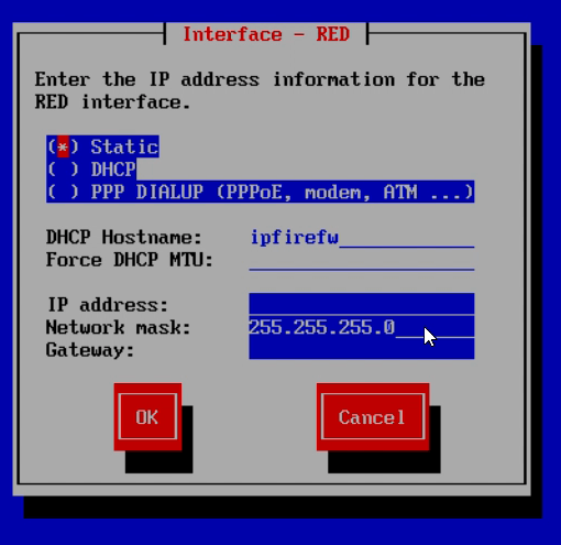 IP Address configuration for Red interface IP Address configuration for Red interface