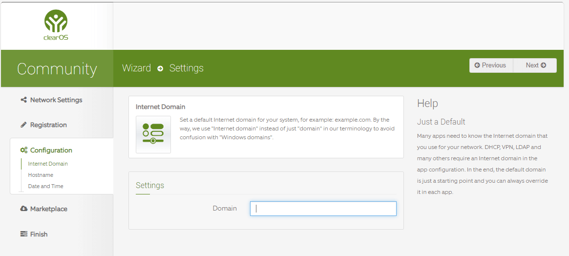 Setting Internet Domain for ClearOS