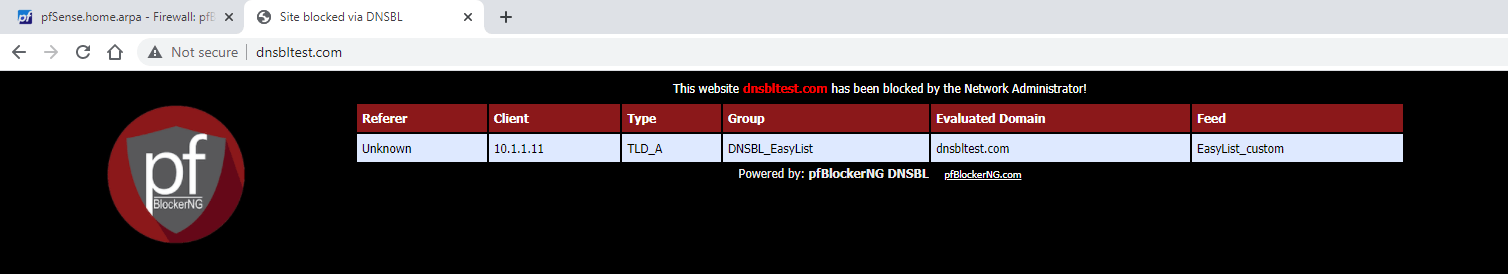 DNSBL blocking landing page of pfBlockerNG DNSBL blocking landing page of pfBlockerNG