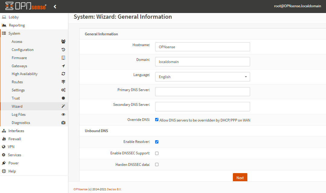 Initial configuration of OPNsense Initial configuration of OPNsense