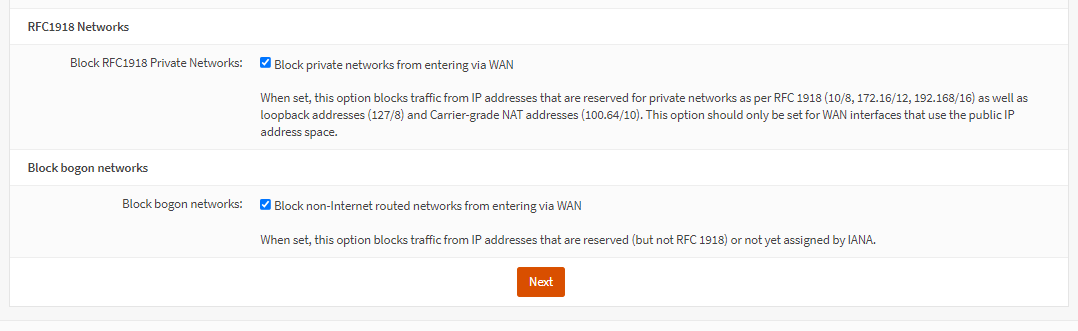 RFC1918 Networks settings for WAN interface on OPNsense GUI