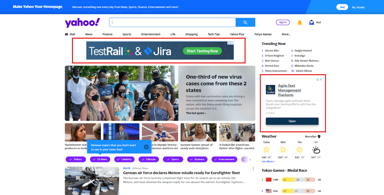 yahoo.com page without ad-blocking