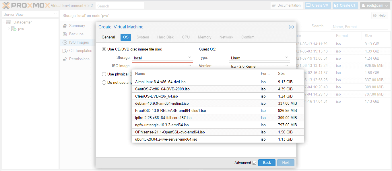 Selecting ClearOS ISO to install on Proxmox VE as an OS Selecting ClearOS ISO to install on Proxmox VE as an OS