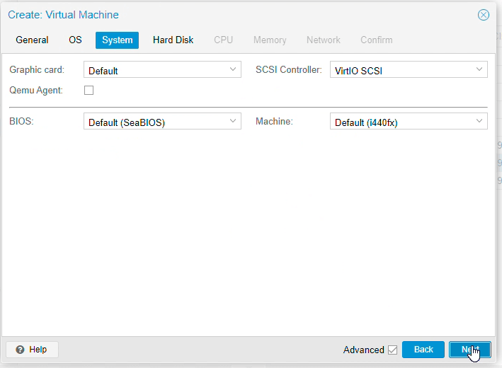 System settings of the OPNsense VM on Proxmox System settings of the OPNsense VM on Proxmox