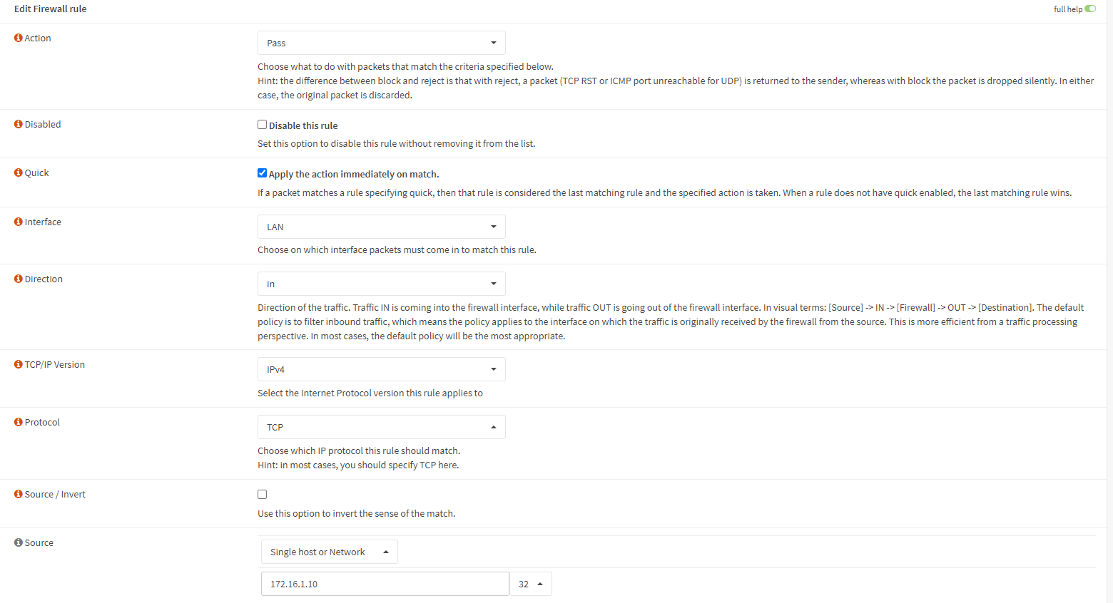 Creating firewall rule on OPNsense-1 Creating firewall rule on OPNsense-1