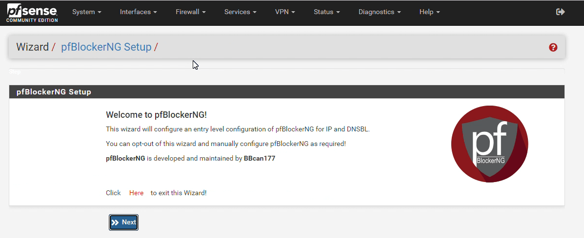 pfBlockerNG setup wizard pfBlockerNG setup wizard