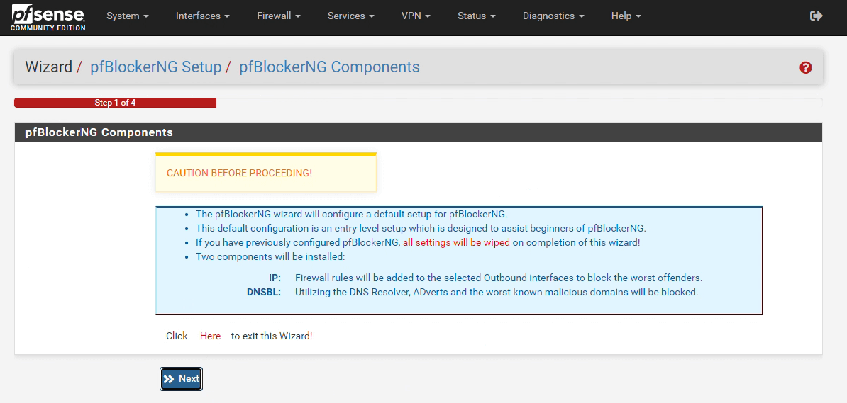 pfBlockerNG component installation notice pfBlockerNG component installation notice