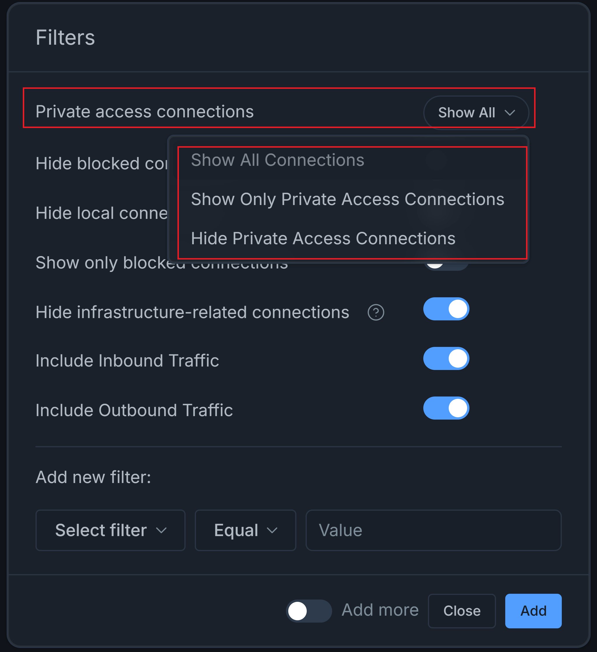 Filtering Private Access Connections