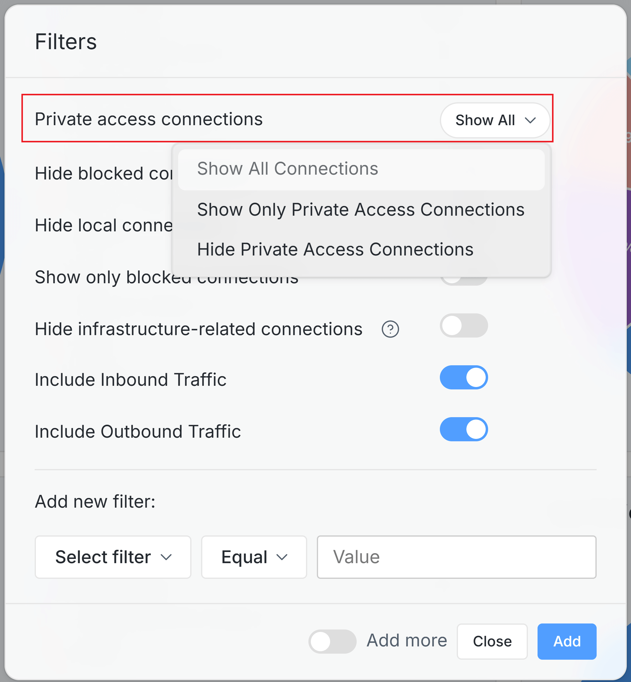 Filtering Private Access Connections