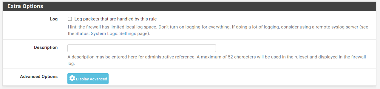 Firewall Rule Extra Options on pfsense Firewall Rule Extra Options on pfsense