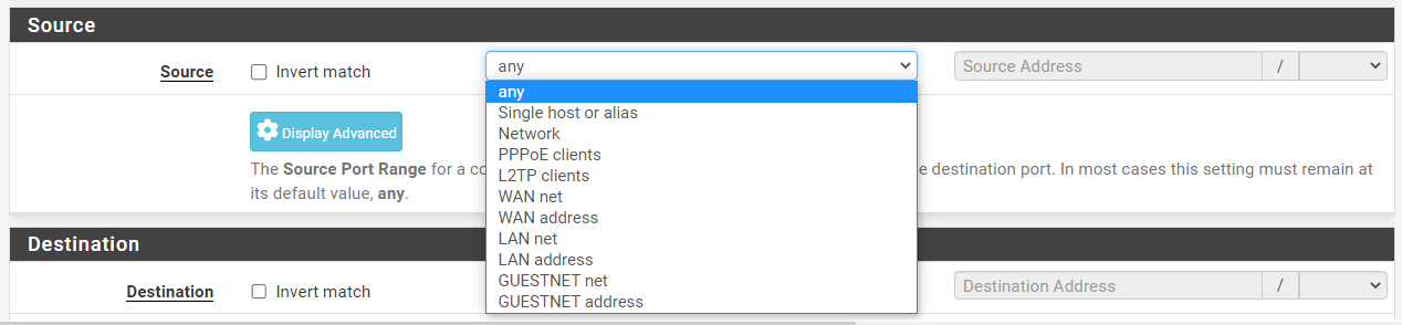 Firewall Rule Source Options on pfsense Firewall Rule Source Options on pfsense