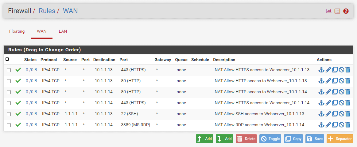 WAN firewall rules for SSH and RDP access port forwarding on pfSense WAN firewall rules for SSH and RDP access port forwarding on pfSense