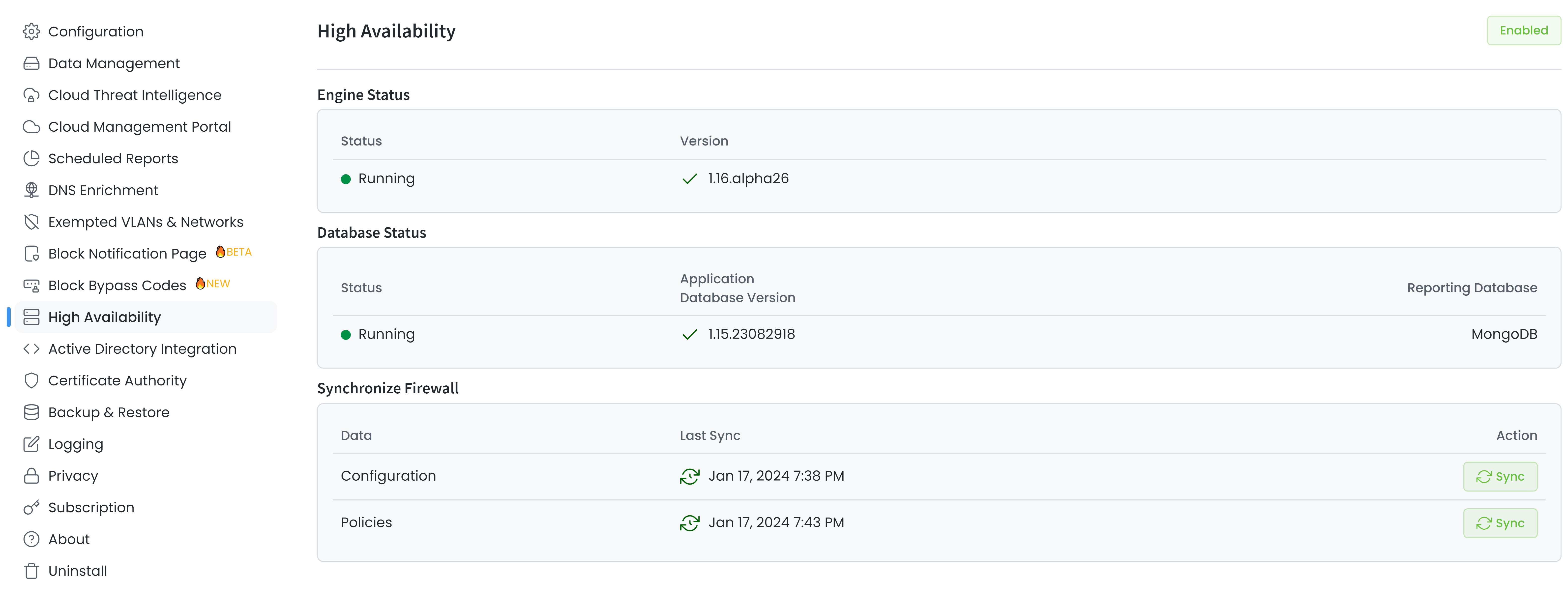 Zenarmor HA page on a master firewall Zenarmor HA page on a master firewall