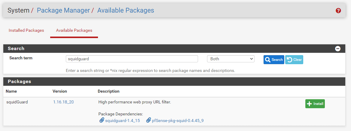Search and install squid package Search and install squidguard package