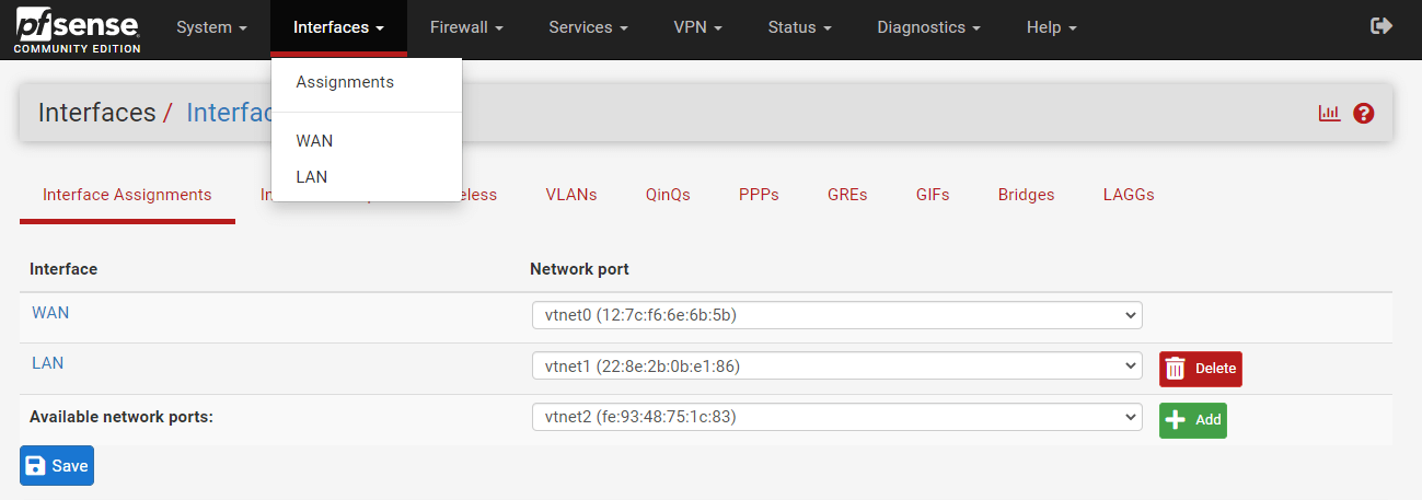 Interface assignment on pfSense Interface assignment on pfSense