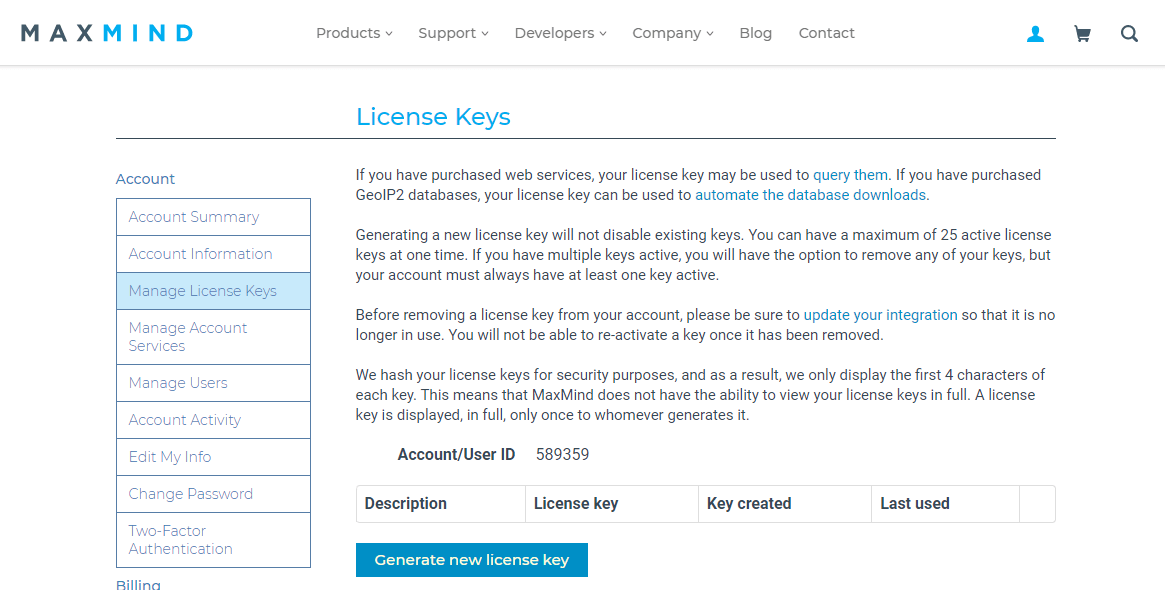 MaxMind Managing license keys MaxMind Managing license keys