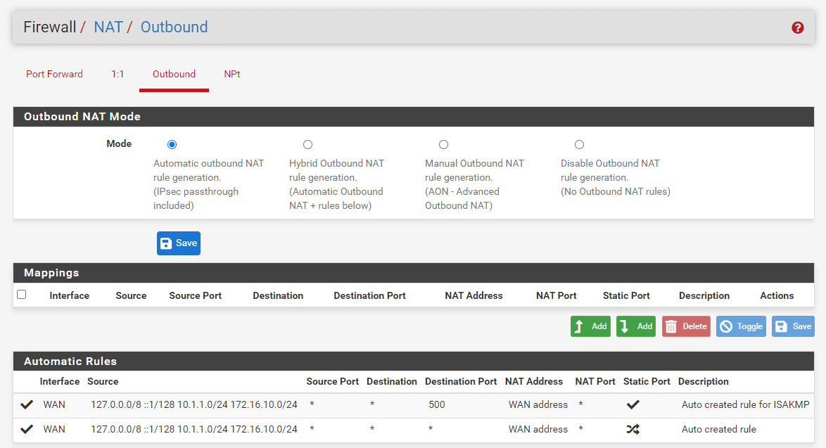 Outbound NAT Mode options on pfSense Outbound NAT Mode options on pfSense