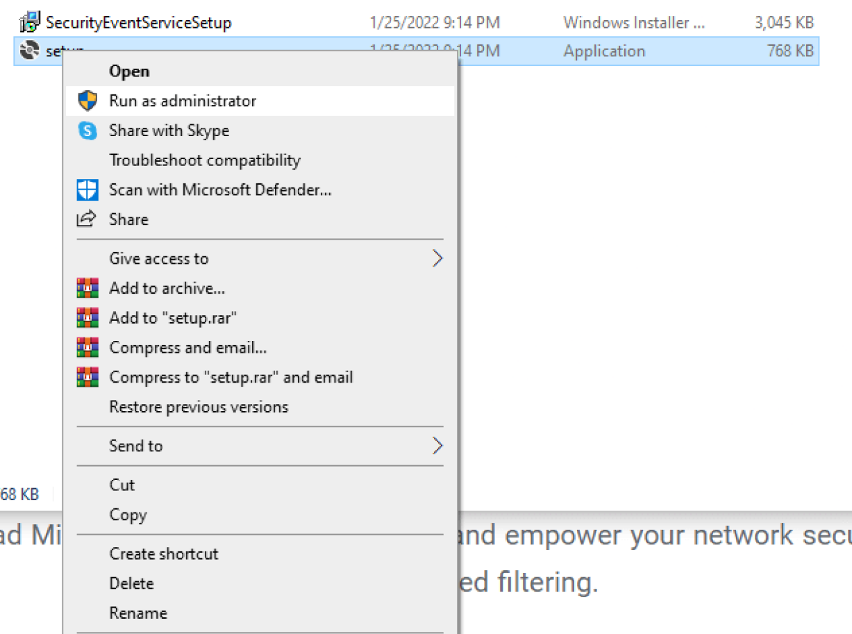 Running setup as administrator Running setup as administrator