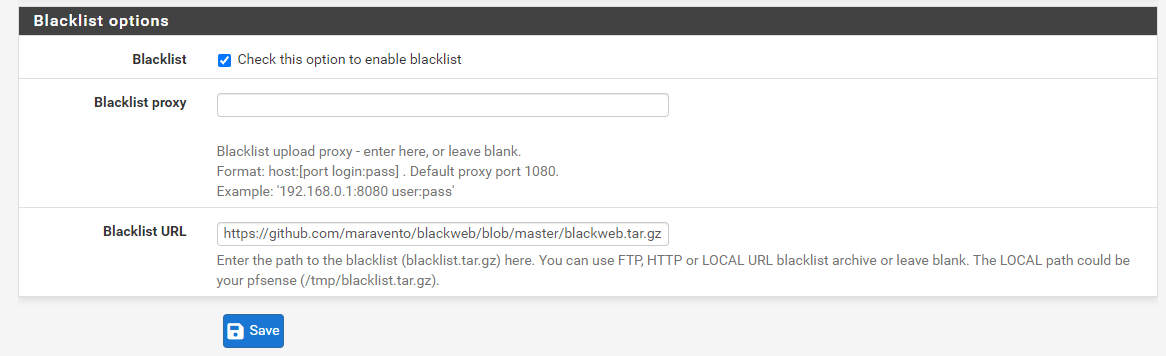 Setting Blacklist options Setting Blacklist options