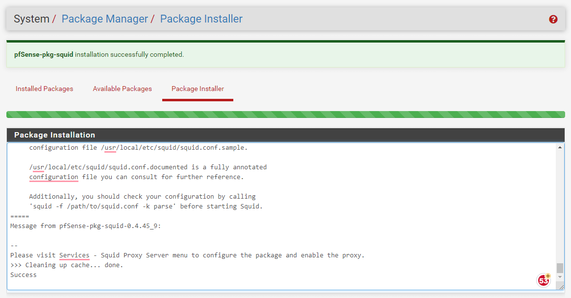 Squid package installation completed successfully Squid package installation completed successfully