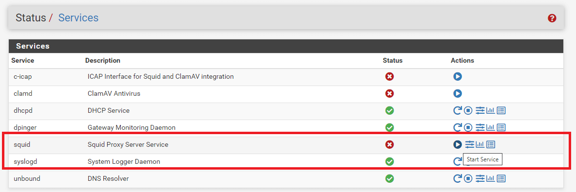Starting a Stopped Proxy Service on pfSense Starting a Stopped Proxy Service on pfSense