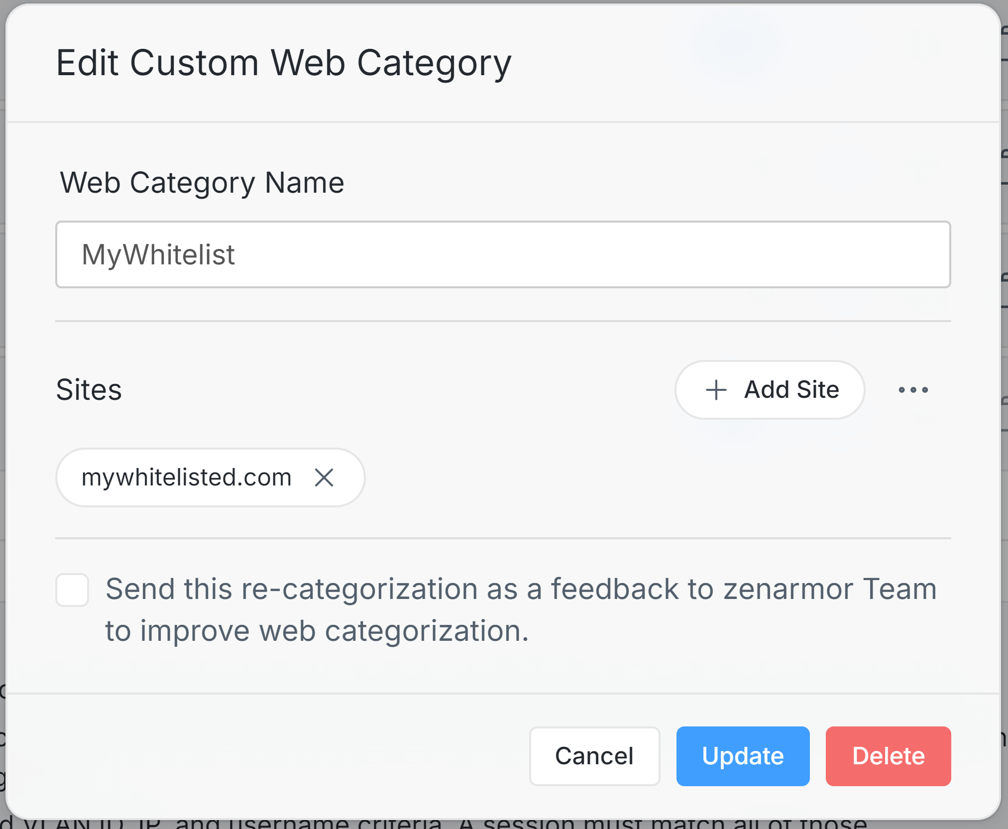 Updating/Deleting a user-defined web category