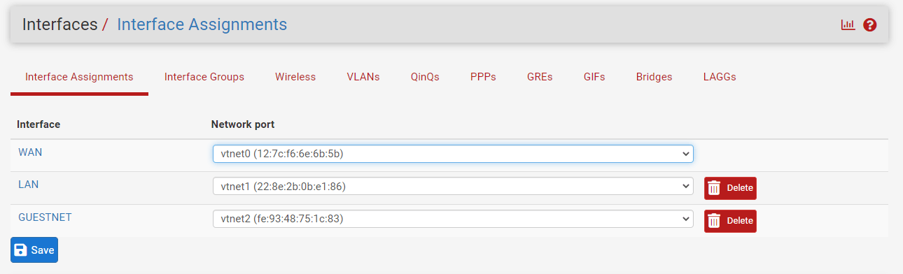 Viewing interfaces on pfSense Viewing interfaces on pfSense