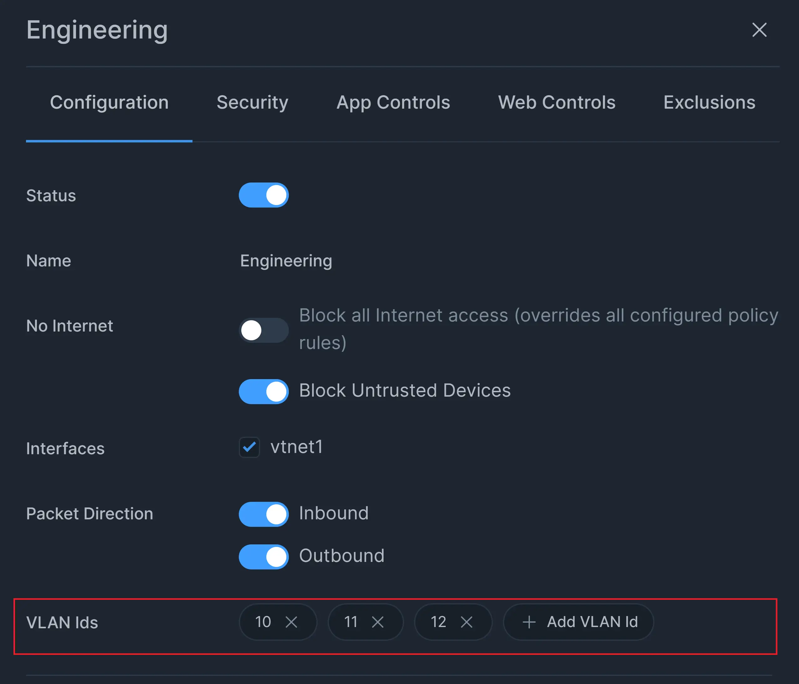 Added VLANs List on policy Added VLANs List on policy